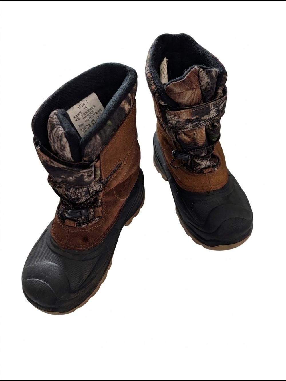 Ozark Trail Brown and Black Kids Snow Boots with Camouflage Trim